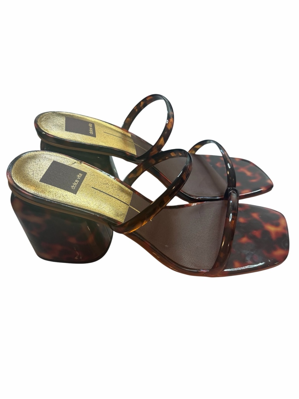 Dolce Vita Tortoise Shell Resin Block Heel Slide Sandals Women’s Size 10